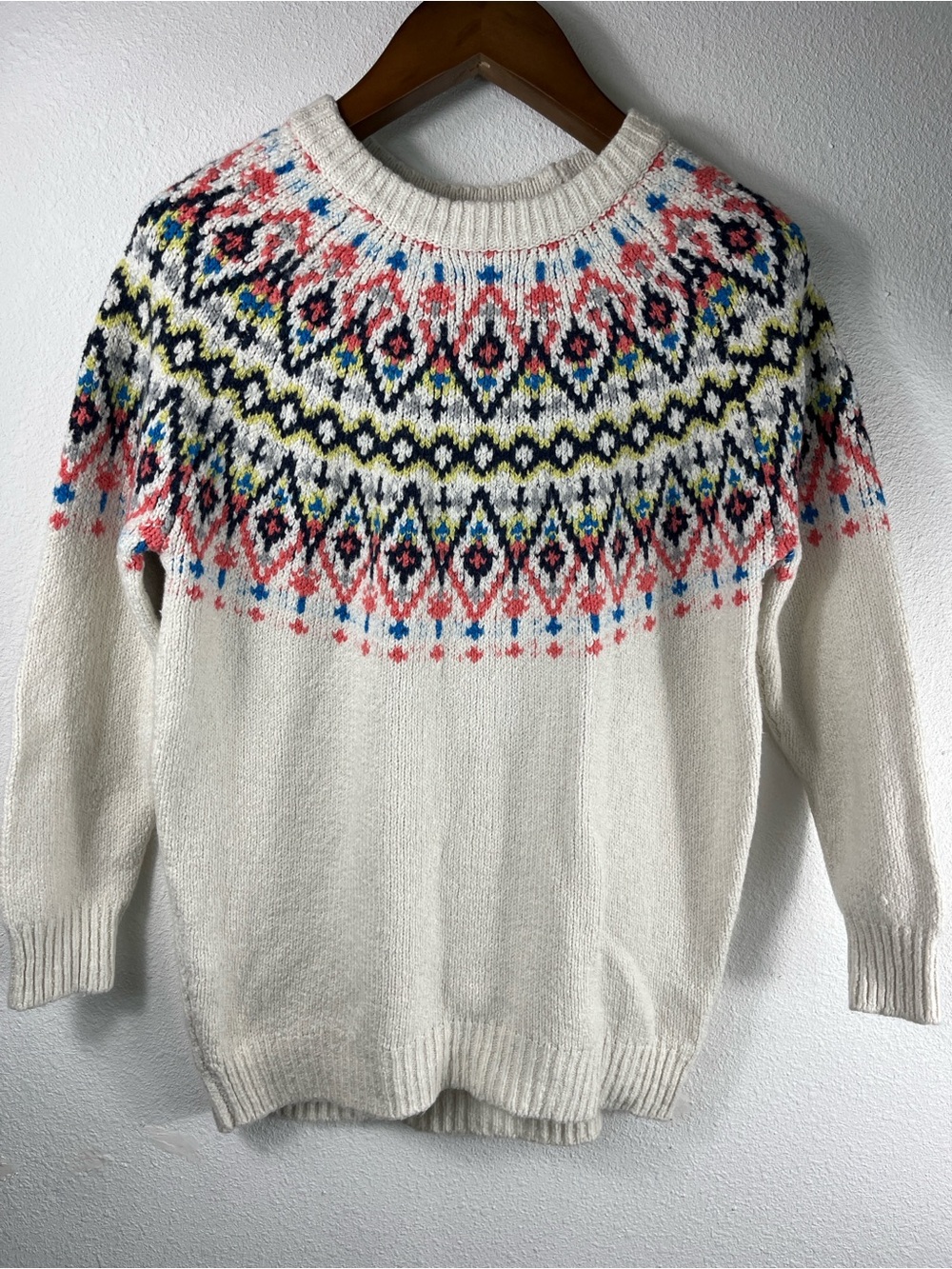 Aerie Oversized Womens Sz S Fair Isle Knit Crewneck Sweater Bohemian Cottagecore